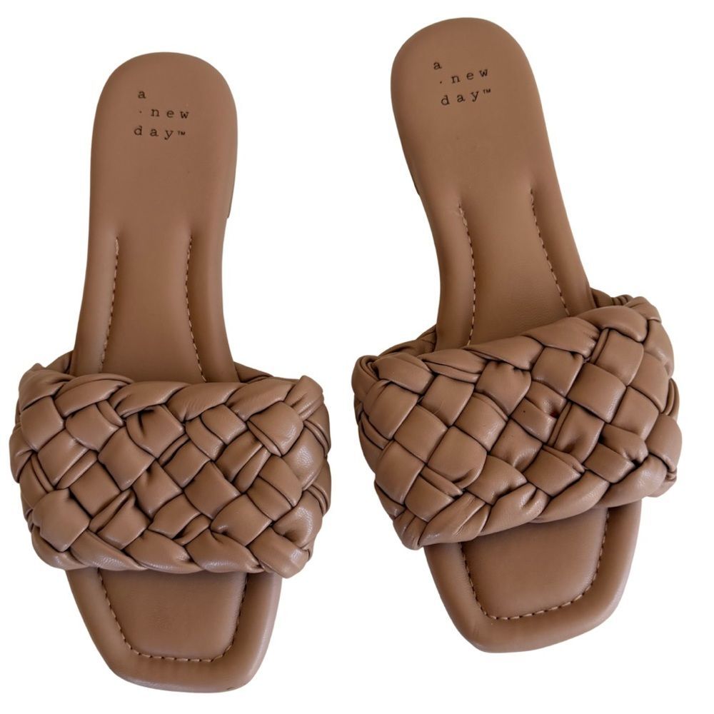 A New Day Woven Slide Sandals Womens 6.5 Tan Braided Minimalist